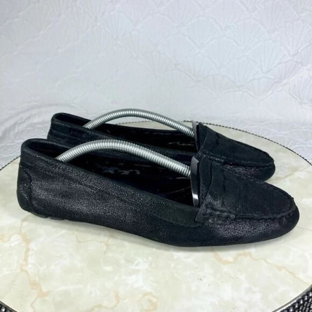 Lauren Ralph Lauren Penny Driving Loafers Womens 6.5 Black Shimmer Suede Shoes